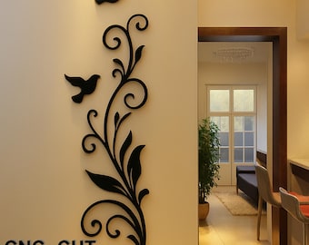 Feestdecoratie cadeau muurkunst vogel en bloemen DXF-bestand: CNC lasergesneden ontwerp