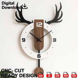 Deer Antler Wall Clock CNC File | Modern Wood Clock DXF SVG Download