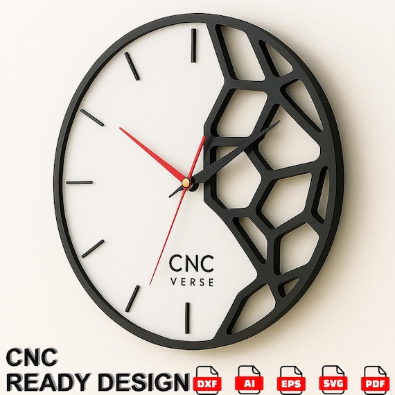Geometric Wooden Wall Clock CNC File: Laser Cut Template (Digital Download)