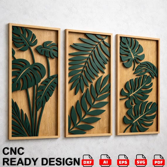 Tropical Leaf Wall Art CNC DXF SVG | Modern Laser Cut Panel Decor
