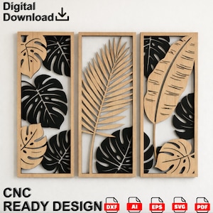 Botanical Wall Art DXF SVG | Wooden Leaf Panel Design for CNC & Home Decor