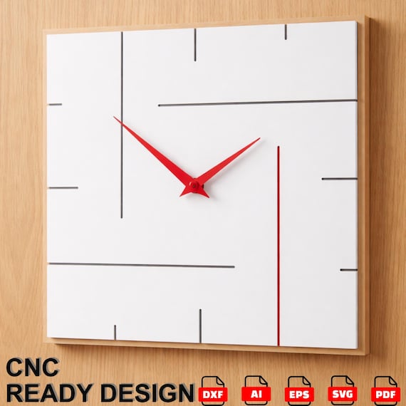 Modern Square Wall Clock CNC File | Laser Cut DXF SVG Template