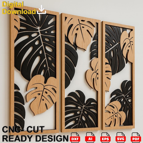 Monstera Leaf Wall Art CNC File | Tropical Botanical Wood Panel