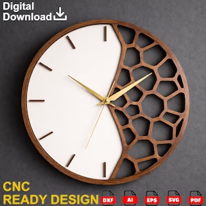 Geometrische houten wandklok CNC-bestand: gespleten gezicht (digitale download)