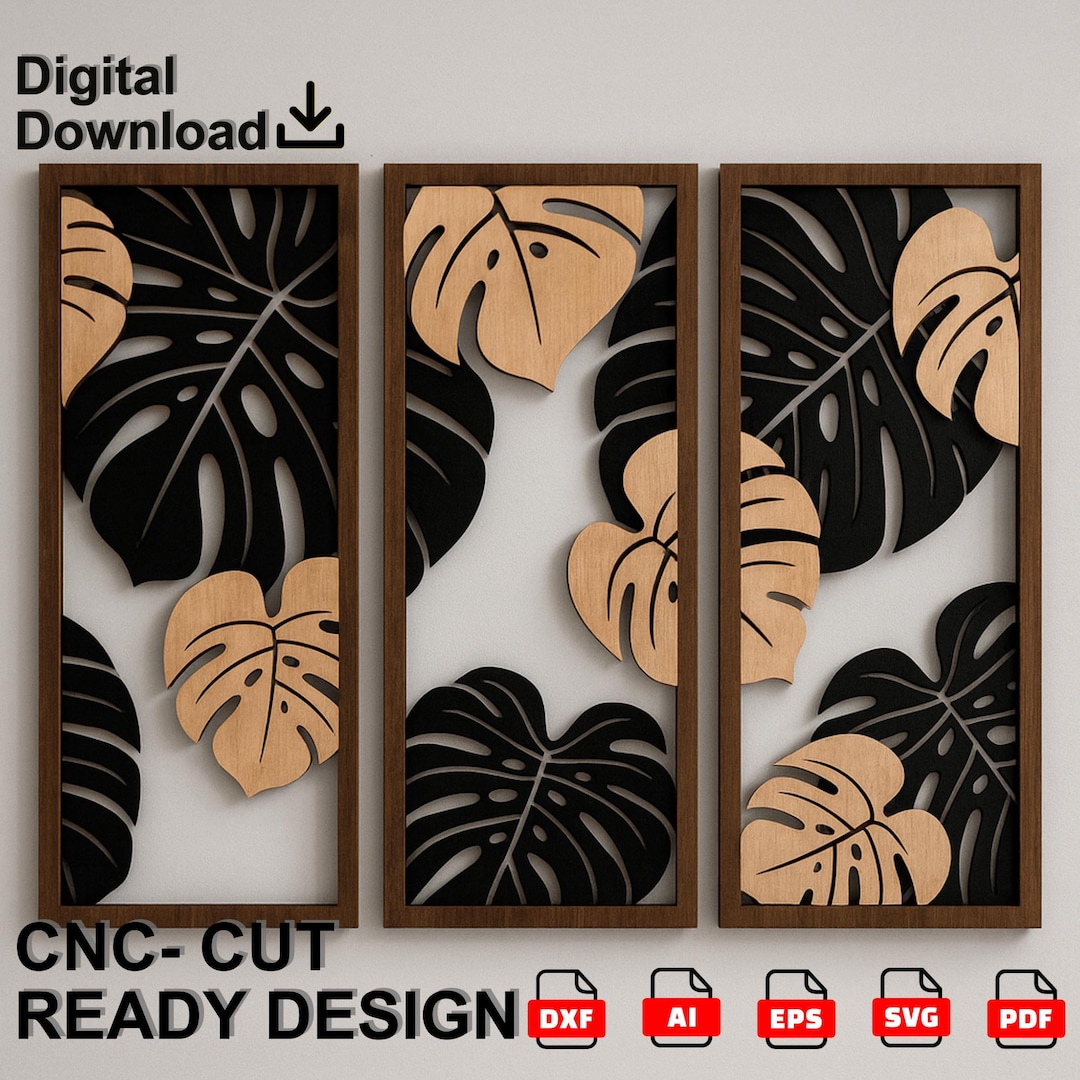 Monstera Leaf CNC Wall Art | Tropical Laser Cut Panel SVG Dxf(digital ...