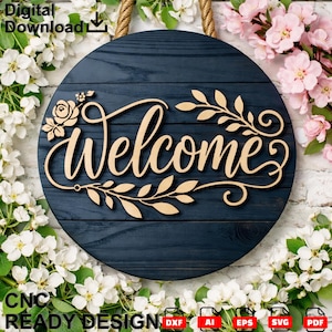 Floral Farmhouse Welcome Sign SVG for Laser & CNC | Door Hanger Digital File