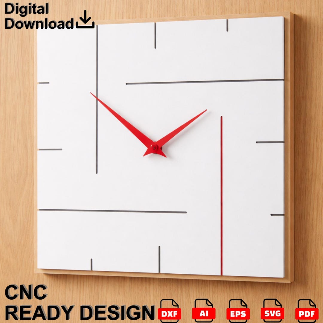 Modern Square Wall Clock CNC File | Laser Cut DXF SVG Template - Etsy