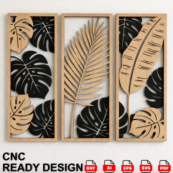 Botanical Wall Art DXF SVG | Wooden Leaf Panel Design for CNC & Home Decor