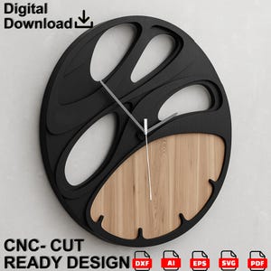 Geometric Modern Wall Clock CNC Design File - Wooden & MDF Digital Download