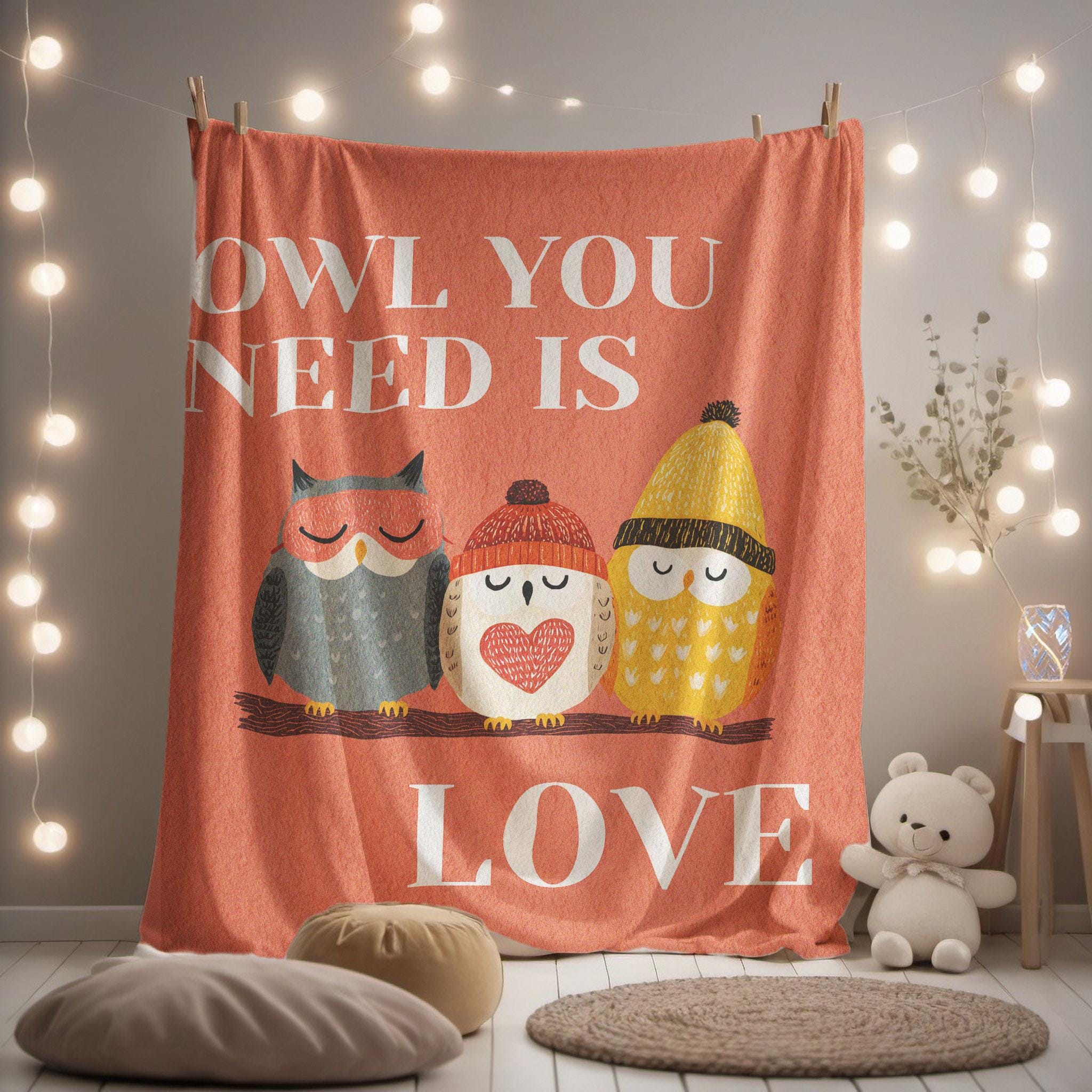Owl You Need Is Love Minky Blanket, Cute Owl Couple Soft Throw, Valentine's Day Gift Blanket, Co