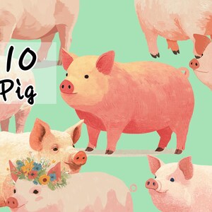 Pegatinas digitales de cerdos / Imágenes prediseñadas modernas de animales de granja / Arte de cerdos adorables para diseño web, agendas digitales, diarios, álbumes de recortes y manualidades