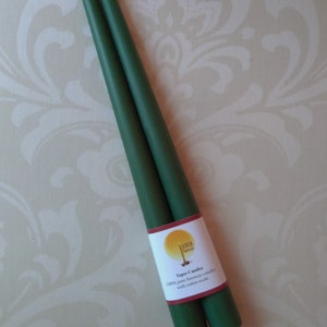 Handmade 100% Beeswax Candles - green taper pair - 10"