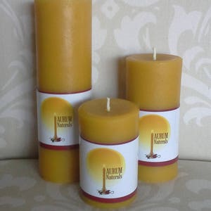 Handmade 100% Beeswax Candles set of 3 column pillars image 1