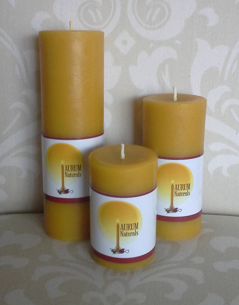 Handmade 100% Beeswax Candles set of 3 column pillars image 1