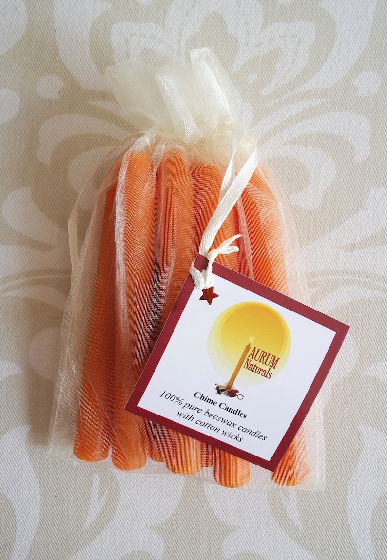 Handmade 100% Beeswax Halloween Chime Candles set of 8 orange / black image 3