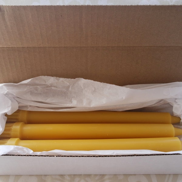 Handmade 100% Beeswax Candles - 10" colonial (flute based) tapers, box of 6