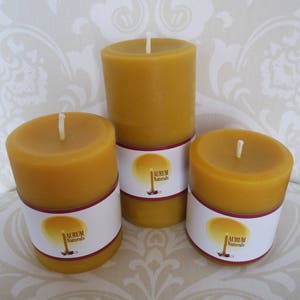 Handmade 100% Beeswax Candles - set of three, 3" wide pillars