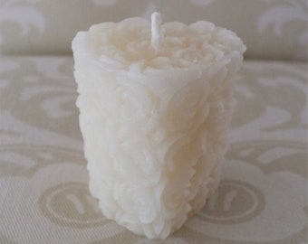 Handmade 100% Beeswax Candle - white heart of roses votive