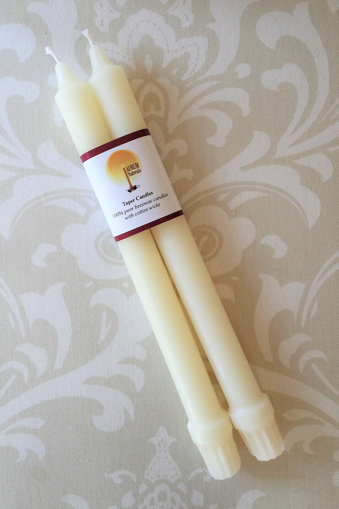Pure Ivory Beeswax Taper Candles - 100% Cotton Wicks, Smokeless - Made In USA
