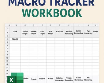 Macro Tracker Excel Sheet | Weight Loss Nutrition Tracker | Calorie & Macro Planner | Digital Fitness Workbook