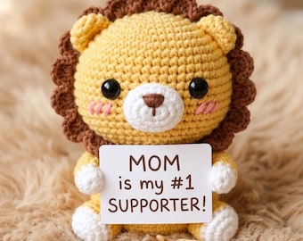 Handmade Crochet Lion for Mother's Day, Mom Supporter Gift, Cute Amigurumi Lion, Positive Energy Gift, Small Office Decor for Mom