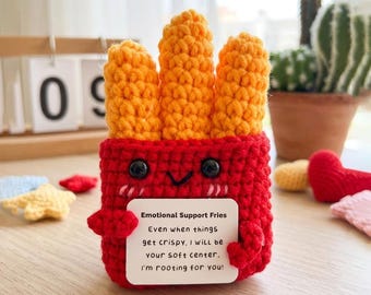 Positive Fries Crochet Plush, Cute Amigurumi Chips Toy, Emotional Support Gift, Motivational Gift, Kawaii Handmade Desk Decor