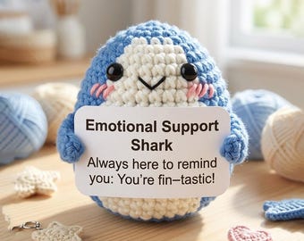 Handmade Crochet Shark Plush, Amigurumi Toy, Cute Desk Buddy, Emotional Support Gift, Kawaii Plush for Home Office Decor