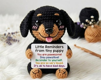 Positive Dog Crochet, Emotional Support Puppy, Handmade Inspirational Gift, Small Plushie for Anxiety, Birthday Gift, Puppy Lovey