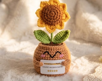 Mother's Day Crochet Sunflower Bouquet, Handmade Everlasting Flowers, Personalized Gift for Mom Grandma, Cute Floral Home Decor
