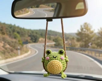 Handmade Crochet Car Hanging Animal, Cute Car Mirror Hanging Accessory, New Driver Gift, Emotional Support Car Charm, Crochet Decor