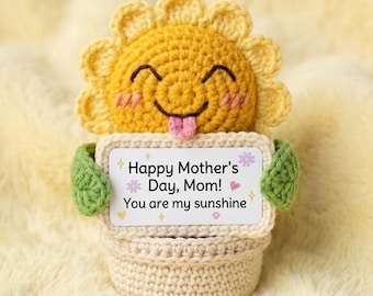 Positive Crochet Sunflower Pot, Emotional Support Sunflower Plush, Handmade Desk Buddy, Encouragement Gift, Small Pocket Hug