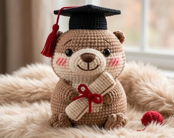 Handmade Crochet Graduation Otter, Cute Amigurumi Otter with Diploma, Class of 2026 Graduation Gift, Small Keepsake for Graduate