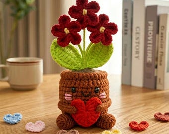 Handmade Crochet Forget Me Not Flower Pot, Cute Heart Hug Plant, Emotional Support Gift, Sympathy Gift, Mothers Day Gift