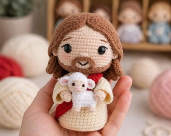 Crochet Jesus Doll with Lamb, Handmade Christian Gift, Amigurumi Jesus Plush, Religious Home Decor, Baptism Gift