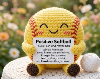 Positive Softball Crochet Set, Emotional Support Softball Plush, Handmade Team Gift for Her, Cute Sports Desk Buddy