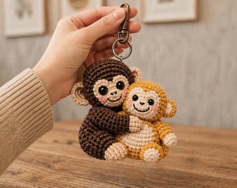 Handmade Punch Monkey Keychain, Crochet Punch Monkey Keychain, Amigurumi Monkey, Mother's Day Gift, Cute Handmade Gift