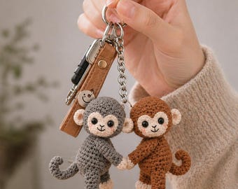 Handmade Punch Monkey Keychain, Crochet Punch Monkey Keychain, Amigurumi Monkey, Mother's Day Gift, Cute Handmade Gift