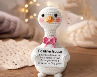 Emotional Support Goose with Sign, Cute Crochet Animal Desk Pet, Thinking of You Gift, Funny Office Decor, Cheer Up Gift for Friend