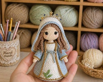 Handmade Crochet Virgin Mary Doll, Amigurumi Mother Mary Statue, Catholic Religious Gift, Our Lady Crochet Figure, Christian Home Decor
