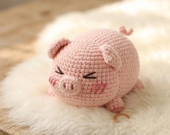 Handmade Crochet Pig Plush, Emotional Support Piggy, Positive Affirmation Gift for Her, Cute Desk Buddy, Pink Amigurumi Pig Toy