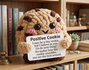 Positive Crochet Cookie Plush, Cute Amigurumi Food Toy, Emotional Support Gift, Thinking of You Gift, Good Luck Gift for Friend