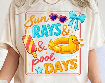 Sun Rays & Pool Days PNG, Coquette Summer Design, Beach Vacation Graphic, Trendy Mom Summer Shirt PNG Digital Download
