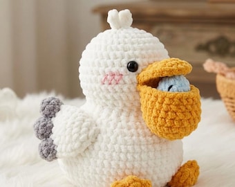Handmade Pelican Crochet Plush, Amigurumi Pelican Toy, Coastal Nursery Decor, Beach Lover Gift, Cute Sea Bird Emotional Support Buddy