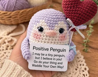 Crochet Penguin Plush, Cute Easter Basket Filler Gift, Positive Penguin Amigurumi, Small Encouragement Gift for Kids