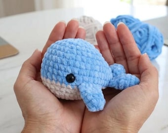 Crochet Blue Whale Plush, No Sew Amigurumi Whale, Handmade Ocean Plushie, Cute Sea Animal Gift, Whale Stuffed Toy