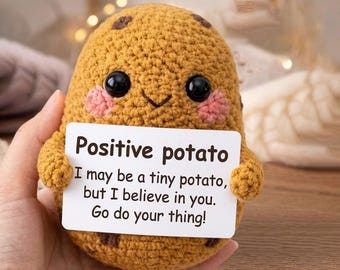 Positive Potato Crochet Desk Buddy, Emotional Support Gift, Motivational Gift for Coworker, Handmade Thinking of You Cheer Up Gift