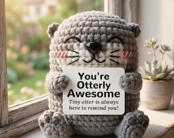 Handmade Crochet Mini Otter Plush, Emotional Support Desk Buddy, Positive Otter Gift for Her, Mother's Day Gift for Mom