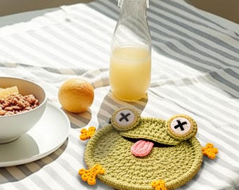 Crochet Frog Coaster, Funny Frog Mug Rug, Cute Amigurumi Coaster, Handmade Drink Coaster, Frog Lover Gift