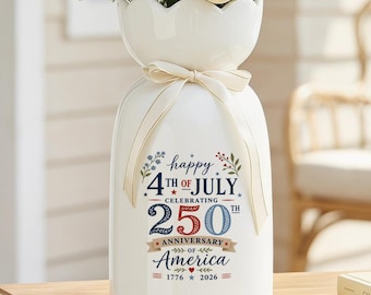 Wazon z okazji 250. rocznicy Stanów Zjednoczonych, niestandardowy patriotyczny ceramiczny wazon na kwiaty, centralny element na 4 lipca, dekoracja na półpięćsetlecie, prezent z USA