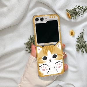 Uroczy, kreskówkowy, przezroczysty pokrowiec z kotem do Samsung Galaxy Z Flip 6/5/4/3 – twarda, odporna na wstrząsy obudowa z zabawnym wzorem i trwałą ochroną